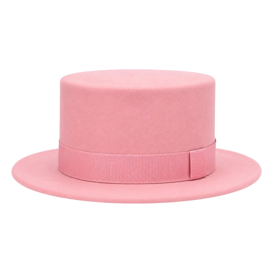 Mr.Gilbert Hats Pink Classic Flat Crown Boater Hat