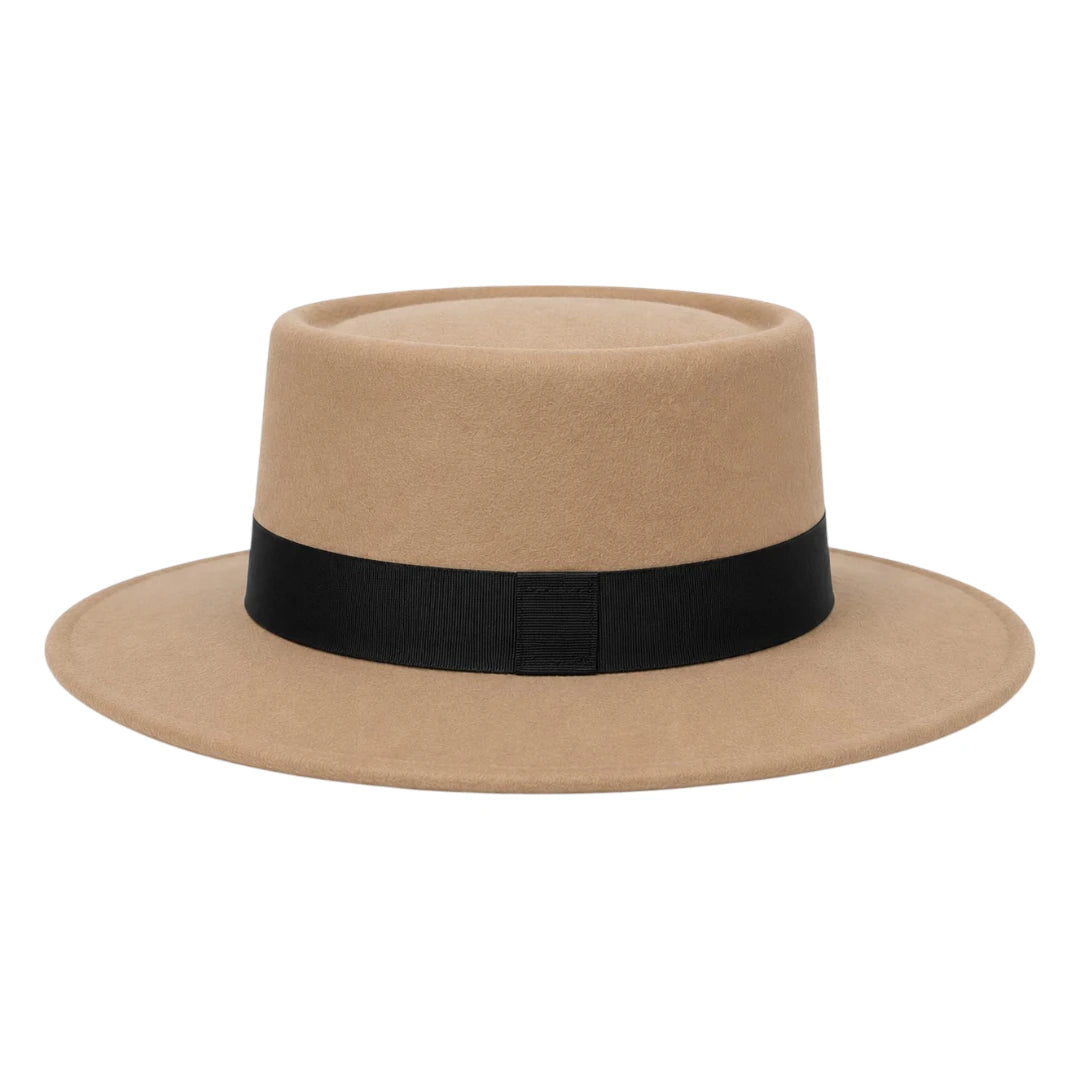 Mr.Gilbert Hats Beige Flat Crown Wide Brim Felt Hat