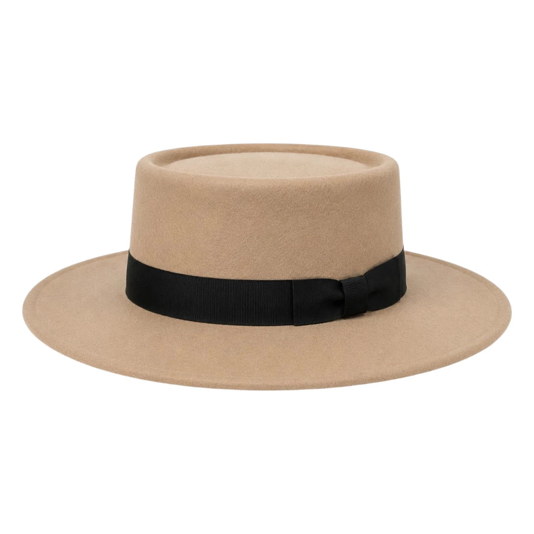 Mr.Gilbert Hats Beige Flat Crown Wide Brim Felt Hat