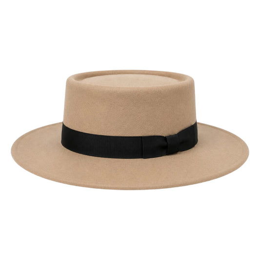 Mr.Gilbert Hats Beige Flat Crown Wide Brim Felt Hat