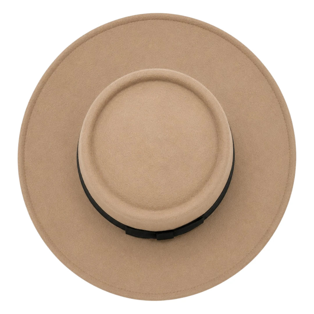 Mr.Gilbert Hats Beige Flat Crown Wide Brim Felt Hat