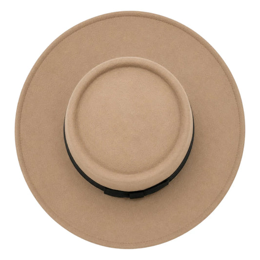 Mr.Gilbert Hats Beige Flat Crown Wide Brim Felt Hat