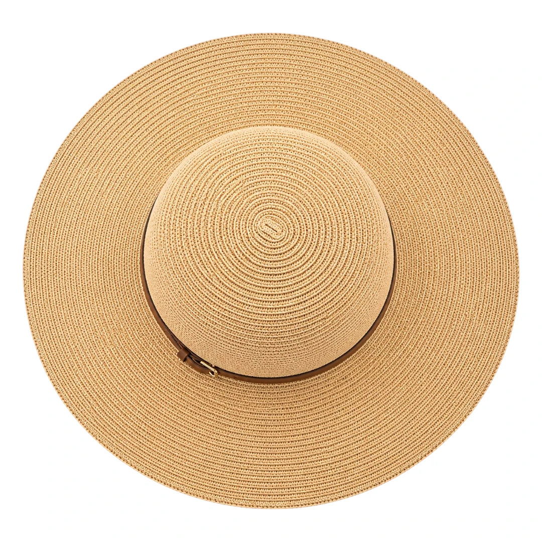 Mr.Gilbert Hats Beige Wide Brim Sun Hat Leather Band