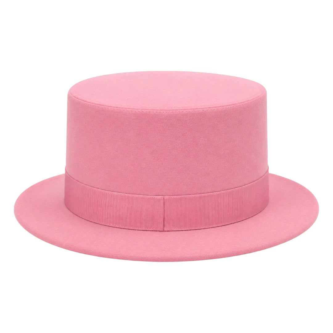 Mr.Gilbert Hats Pink Classic Flat Crown Boater Hat