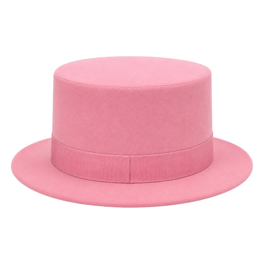 Mr.Gilbert Hats Pink Classic Flat Crown Boater Hat