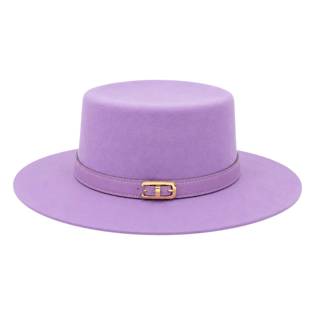 Mr.Gilbert Hats Purple Flat Crown Wide Brim Felt Hat with Buckle Band