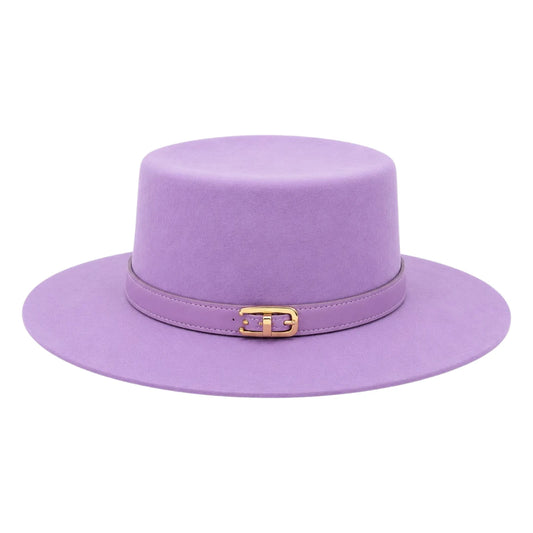 Mr.Gilbert Hats Purple Flat Crown Wide Brim Felt Hat with Buckle Band