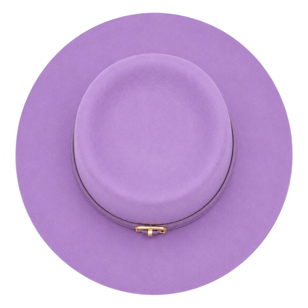 Mr.Gilbert Hats Purple Flat Crown Wide Brim Felt Hat with Buckle Band