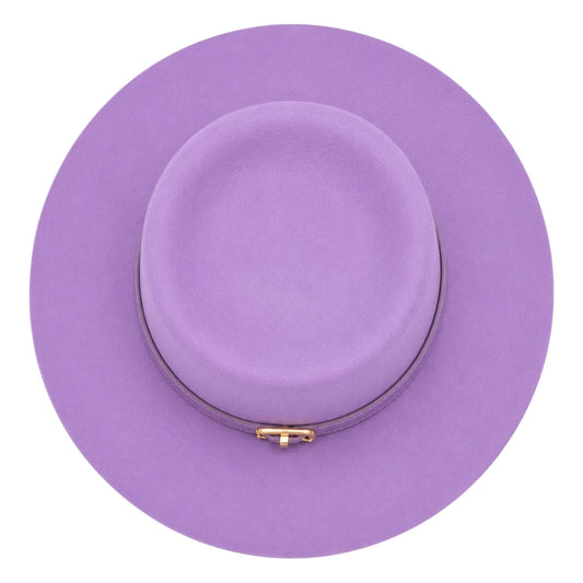 Mr.Gilbert Hats Purple Flat Crown Wide Brim Felt Hat with Buckle Band