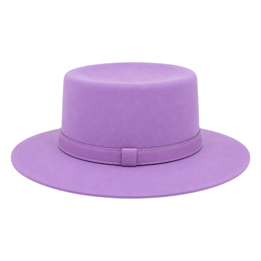 Mr.Gilbert Hats Purple Flat Crown Wide Brim Felt Hat with Buckle Band